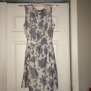 White dress with blue flower print